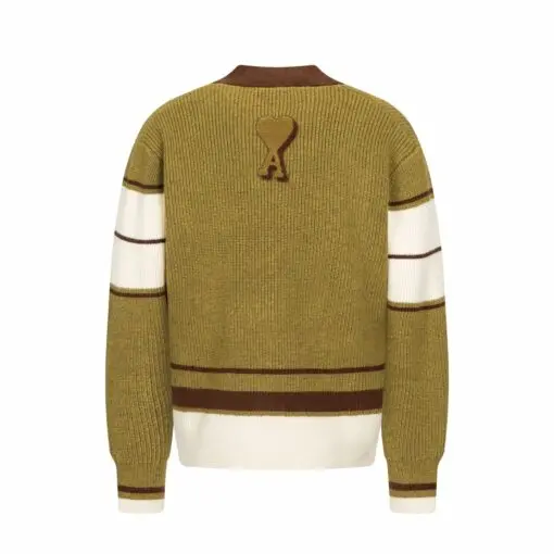 Ami Paris Brown Wool College Cardigan Light Olive Green - Imagen 2