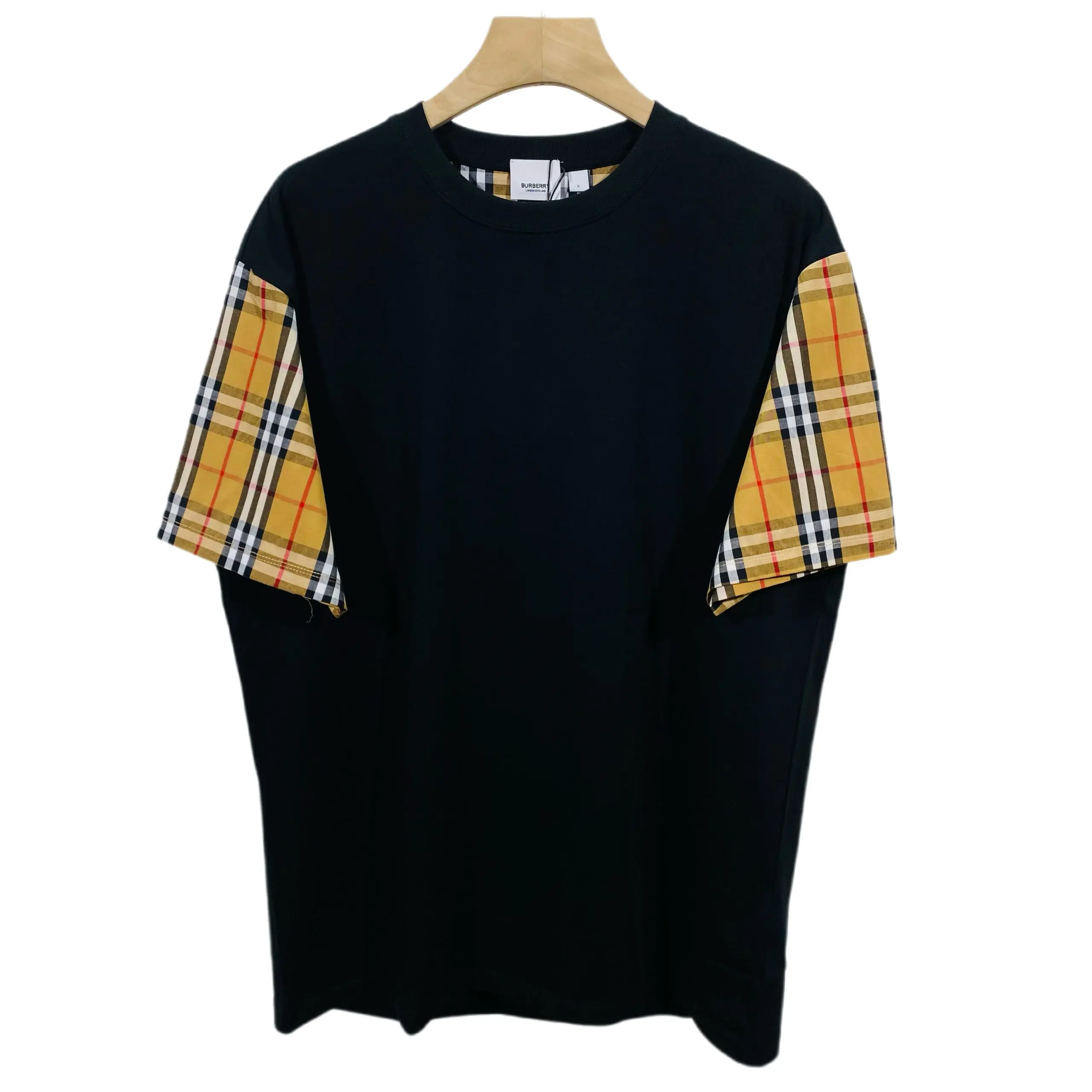 Burberry Check Sleeve Cotton T-shirt Black