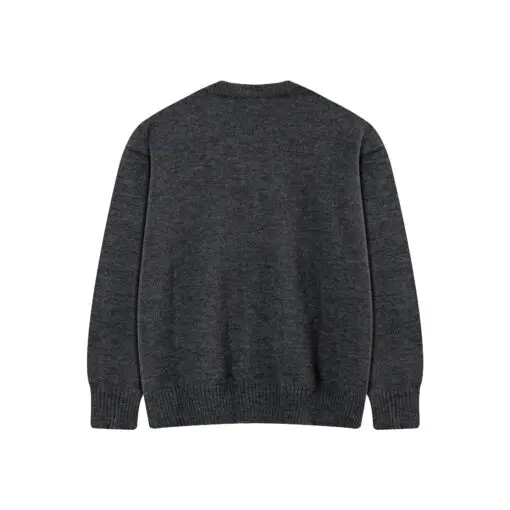 Ami Paris ADC Merino Heart Shaped Alpaca Blend Soft Cozy Knit Cardigan Round Neck Sweater Dark Gray - Imagen 2