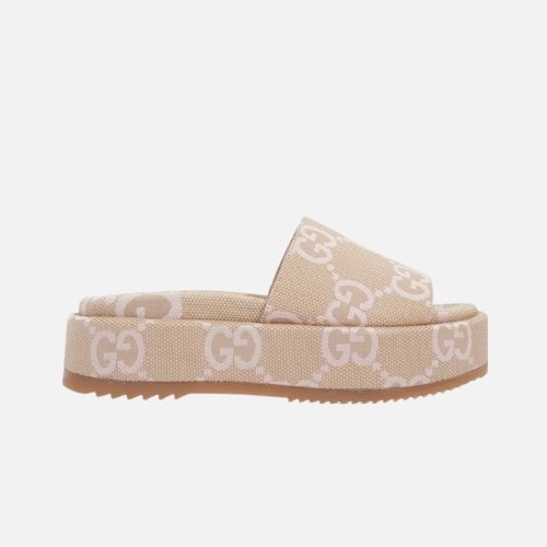 Gucci Sandal Platform 55mm Angelina Beige Light Pink Canvas