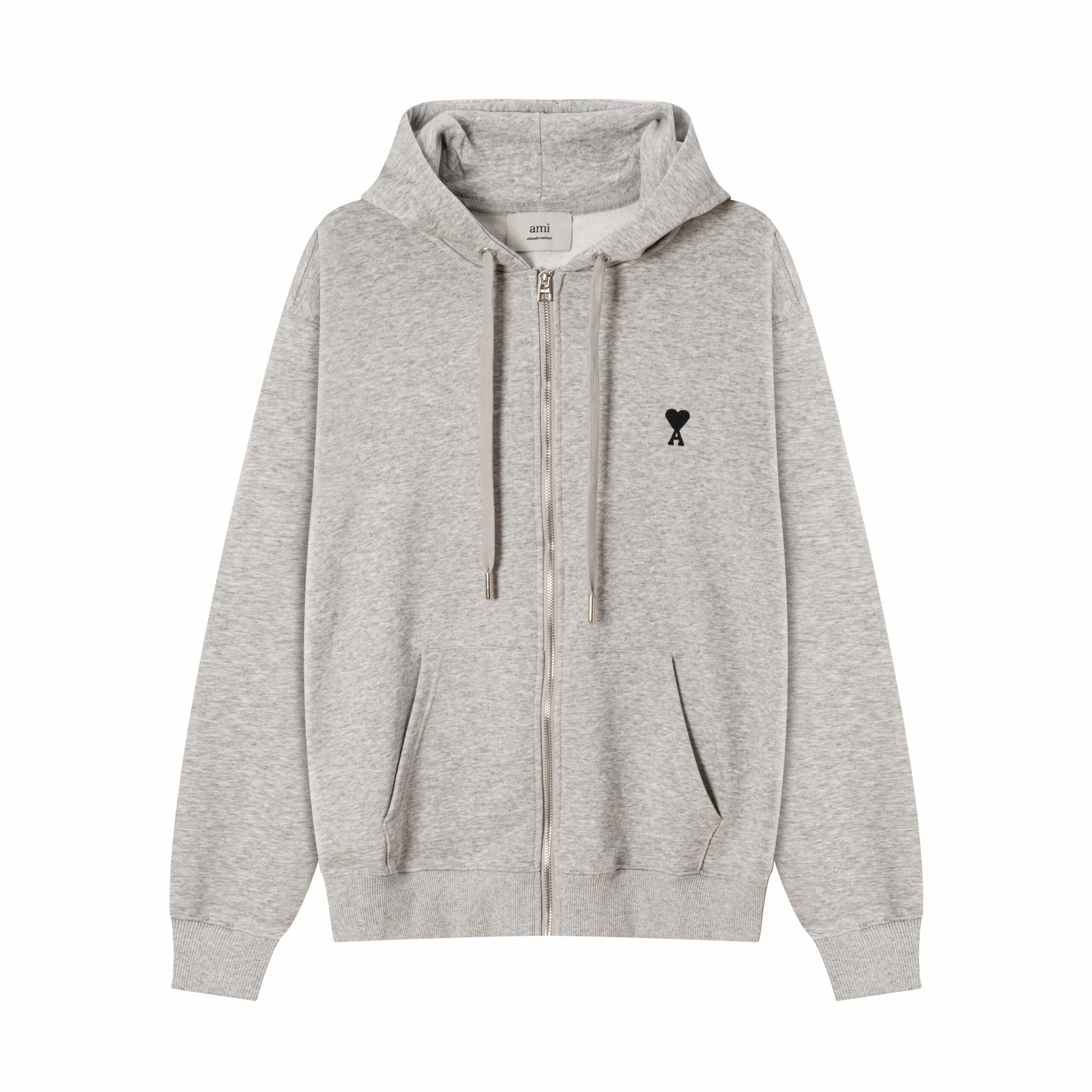 Ami Paris Zipped de Coeur Hoodie Heather Grey M2