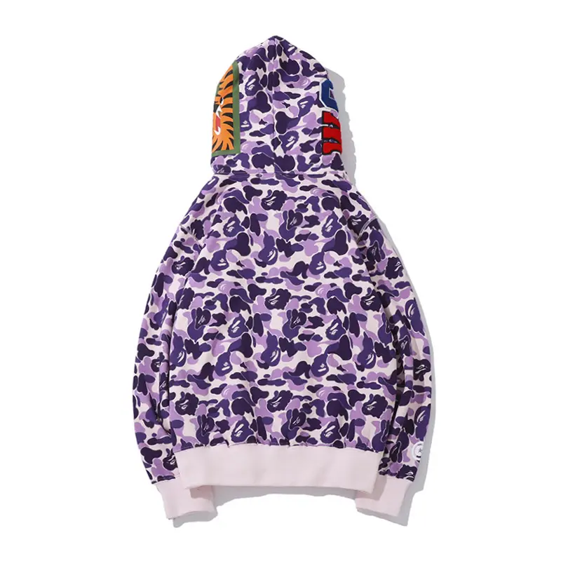 BAPE Shark Head Camouflage Full Zip Hoodie Purple - Imagen 2