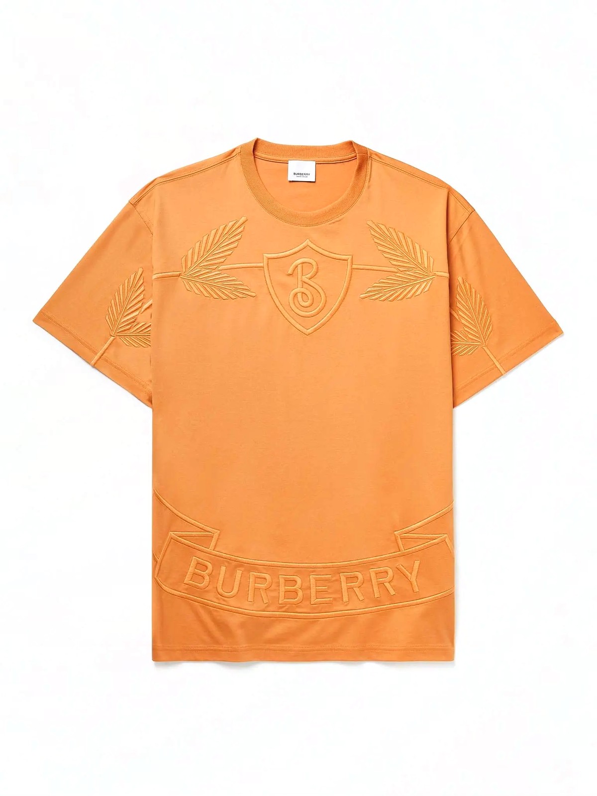 Burberry Logo-Embroidered Cotton-Jersey T-Shirt Orange