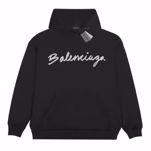 Balenciaga White logo Hoodie Black