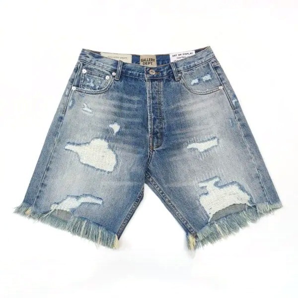 Gallery Dept. Distressed Denim Shorts Fade Blue