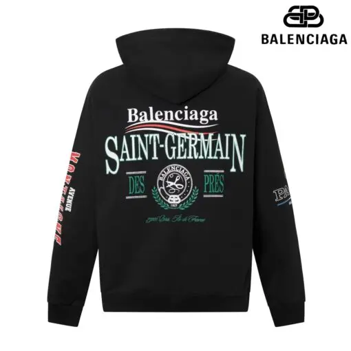 Balenciaga Paris Logo Print Hoodie Black - Imagen 2
