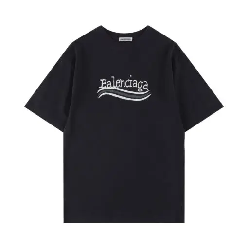 Balenciaga White Wave logo T-Shirt Black