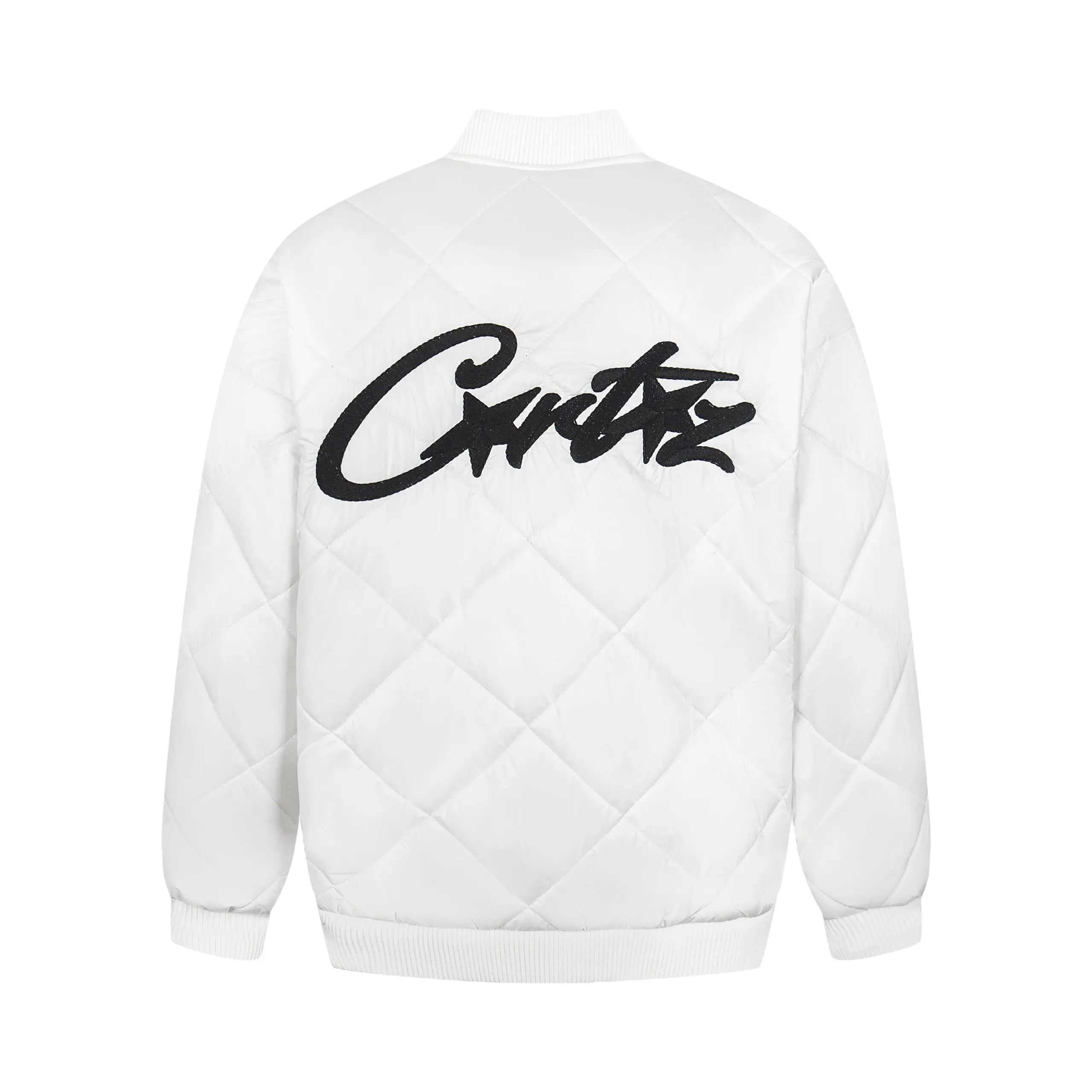 Corteiz Devil’s Island Winter Diamond Pattern Down Cotton Jacket White - Imagen 2