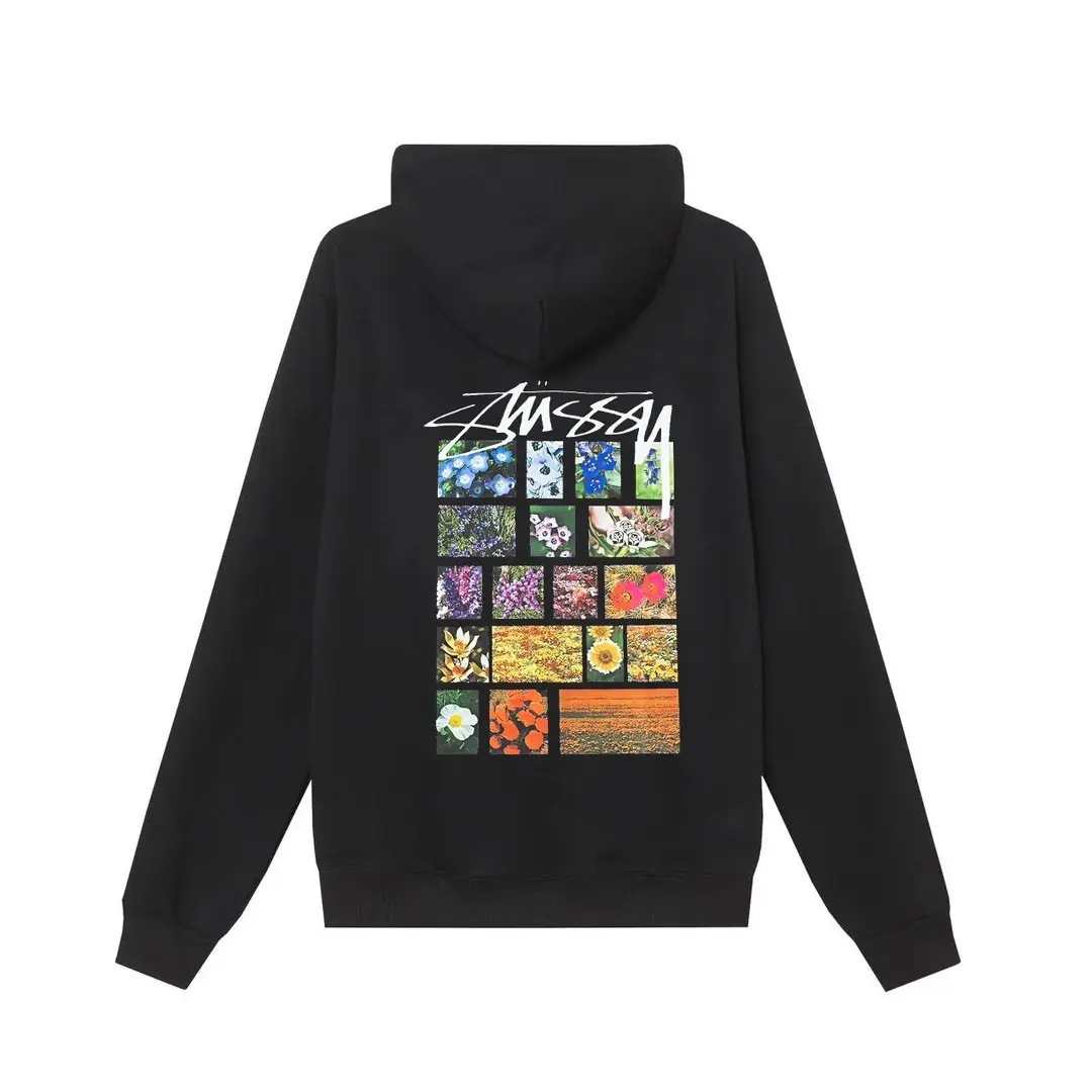 Stussy Camelias Hoodie Black Cotton - Imagen 2