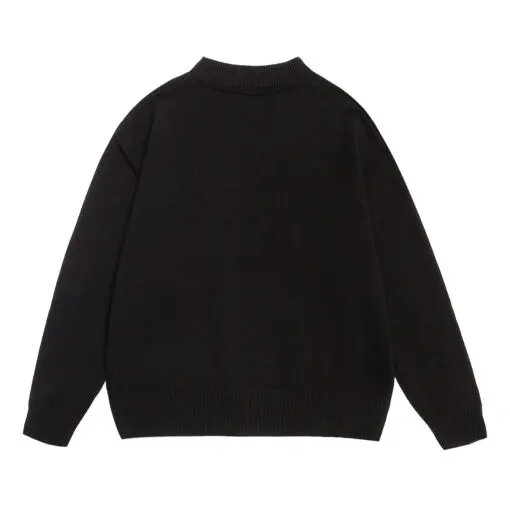 Ami Paris De Coeur Wool Crewneck Sweater Black With Red Intarsia Heart Logo - Imagen 2