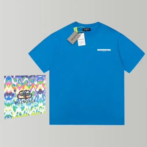 Balenciaga Over Line Logo T-Shirt Ocean Blue