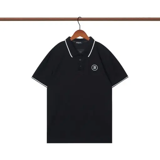 Balmain Contrast Stripe Polo T-Shirt White Black - Imagen 4