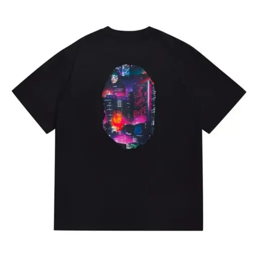 BAPE A Bathing Ape T Shirt Black With Cyber Neon Monogram - Imagen 2