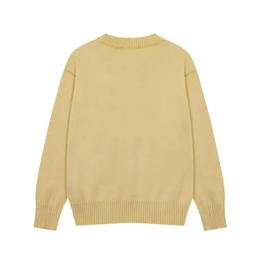 Ami Paris Jacquard ADC Merino Crew Neck Pullover Sweater Camel With White Heart Logo - Imagen 2