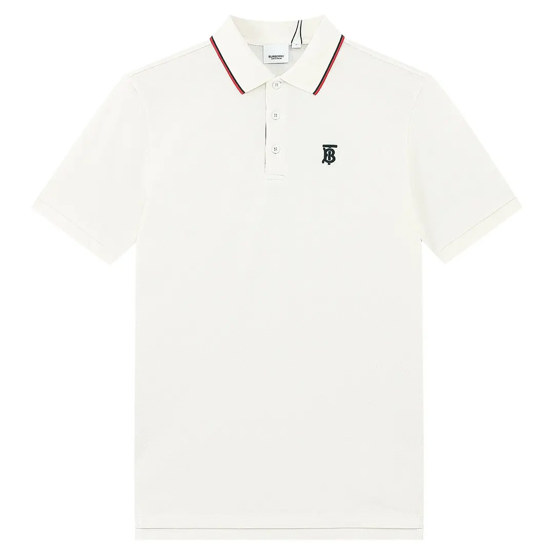 Burberry Icon Stripe Placket Cotton Polo T-Shirt White