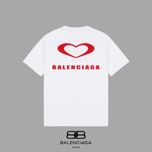 Balenciaga White And Red Heart Short Sleeve T Shirt - Imagen 2