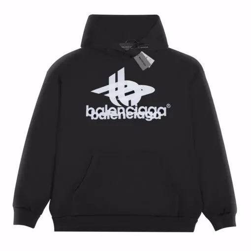 Balenciaga Double Print Logo Hoodie Black