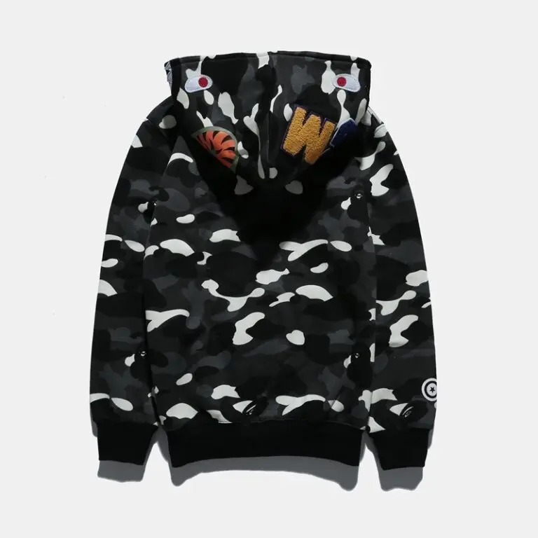 BAPE Shark Head Camouflage Polka Dot Full Zip Hoodie Black - Imagen 2