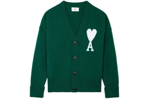Ami Paris Ami De Coeur Merino Wool Oversize Cardigan Green/White
