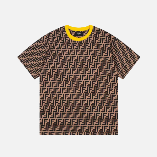Fendi FF Logo Print Cotton Crewneck T-shirt The Tobacco And Nero Colorway