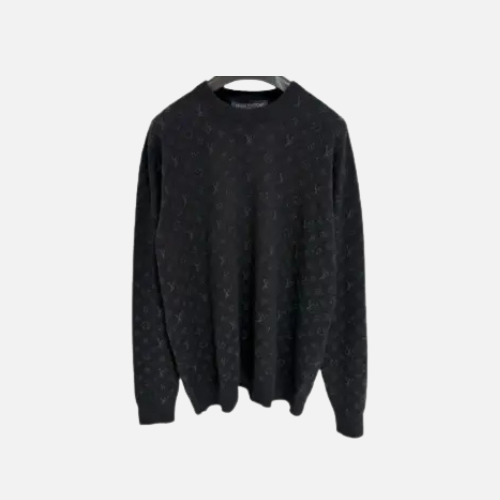 Louis Vuitton Monogram Embellished Wool Evening Crewneck in black wool