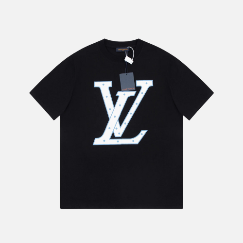 Louis Vuitton Black Cotton Short-Sleeve T-shirt With An LV Stitch Logo