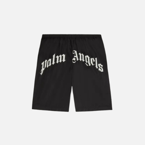 Palm Angels Curved-Logo Swim Shorts Black