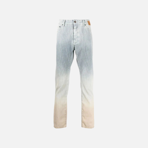 Palm Angels Jeans With A Light Blue Gradient Effect And Vertical White Stripes