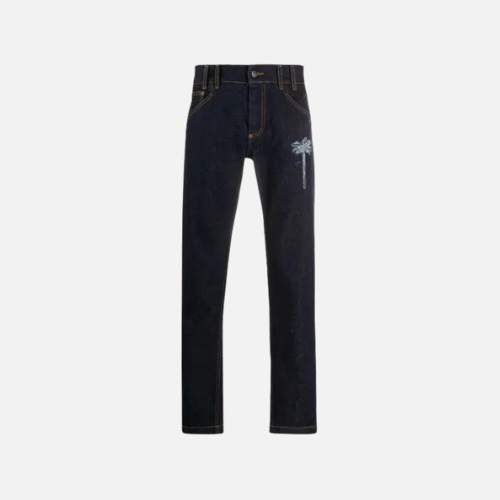 Palm Angels Black Logo Print Straight Leg Jeans