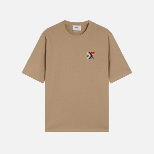 AMI PARIS Rainbow Heart Loose Fit T-Shirt Light Brown