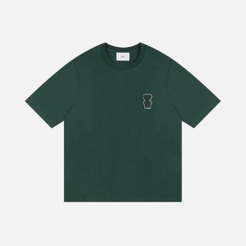Ami Paris Cotton Boxy Fit T-Shirt With Patch Green
