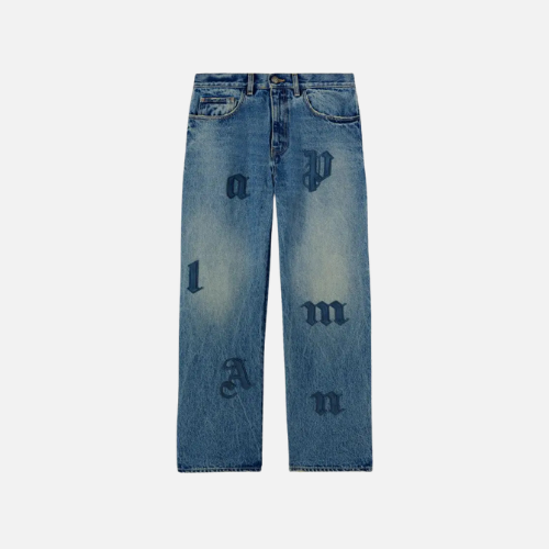 Palm Angels Logo-Patch Straight Jeans Blue Denim