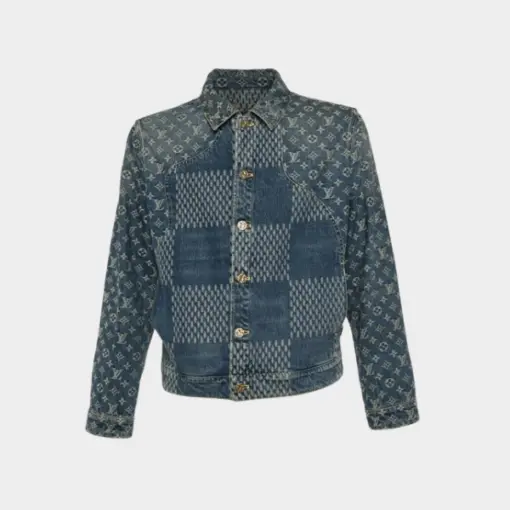 LV x Nigo Navy Blue Monogram Denim Button Front Jacket
