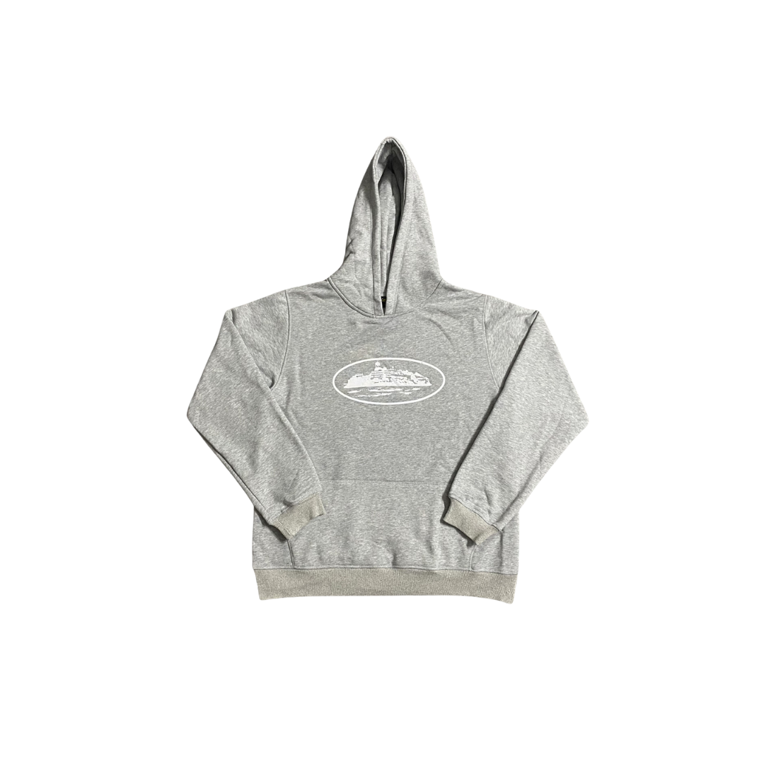 Corteiz Alcatraz Hoodie Gray With White Monogram