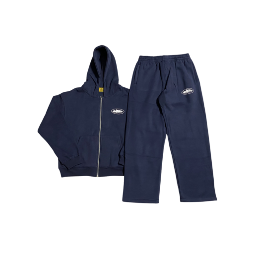 Corteiz Alcatraz Island Puff Print Tracksuit Navy Blue