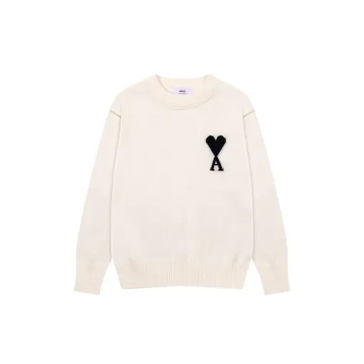 Ami Paris Jacquard ADC Merino Crew Neck Pullover Sweater White