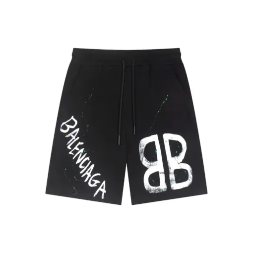 Balenciaga Logo Print Cotton Shorts Black