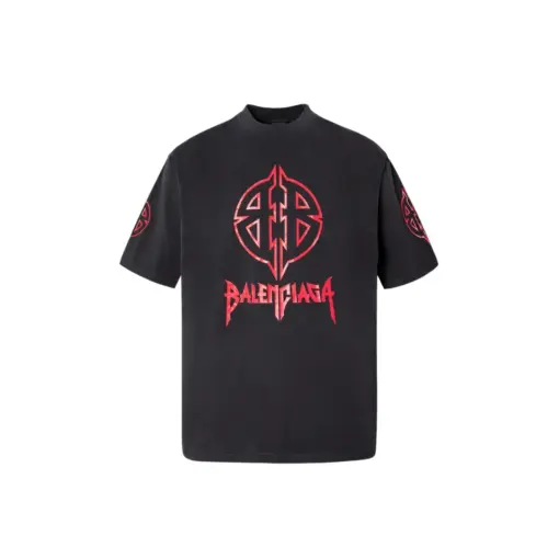Balenciaga Metal Stencil Cotton T Shirt Faded Black Red