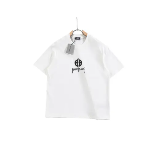 Balenciaga White T Shirt With Black Logo