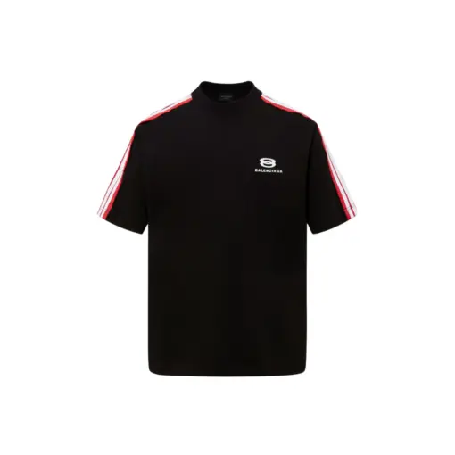 Balenciaga T Shirt Black With Red Stripe