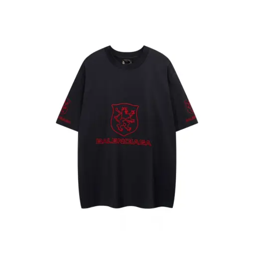 Balenciaga Oversized Black T Shirt With BB Red Monogram