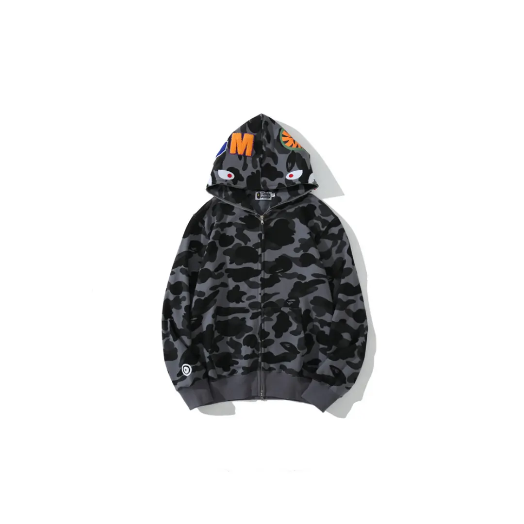 BAPE Classic Shark Head Terry Full Zip Hoodie Gray