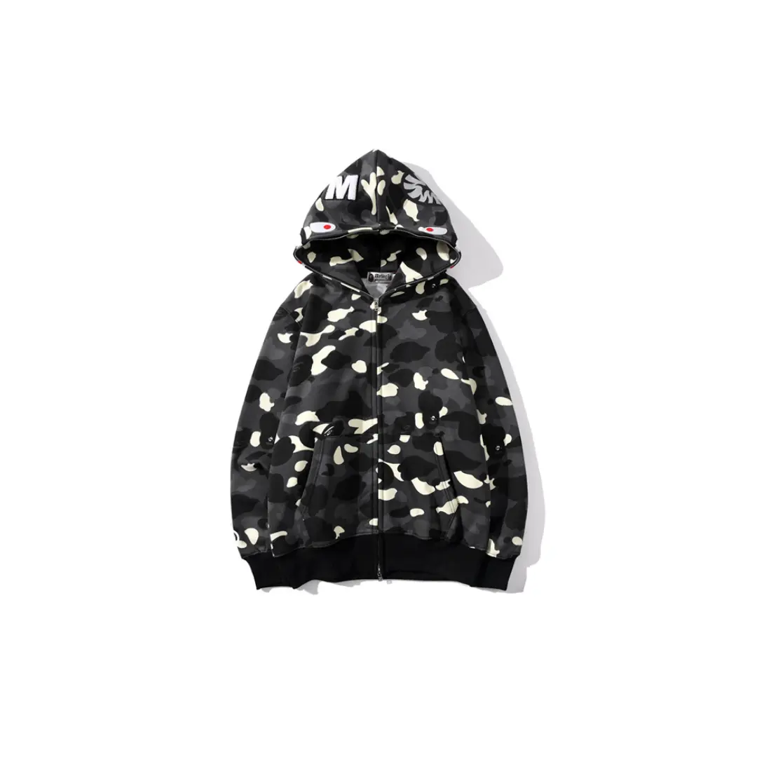 BAPE Shark Head Glow In The Dark Polka Dot Camouflage Full Zip Hoodie Black