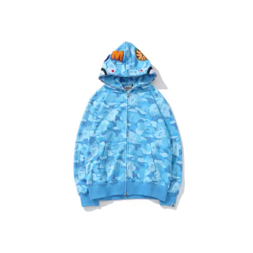 BAPE Shark Head Flame Camouflage Full Zip Hoodie Blue