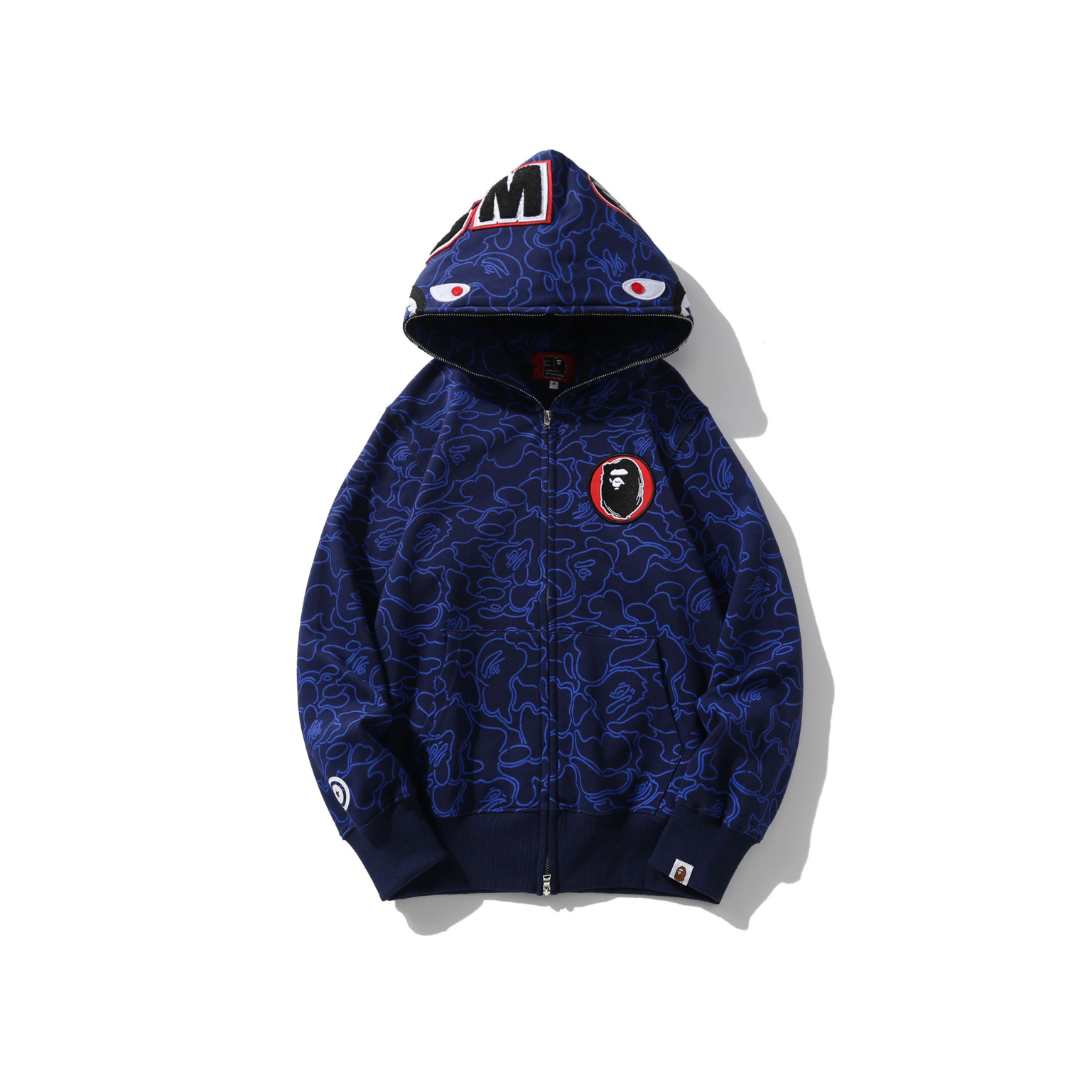 BAPE Shark Head Camouflage Full Zip Hoodie Blue With Ape Monogram