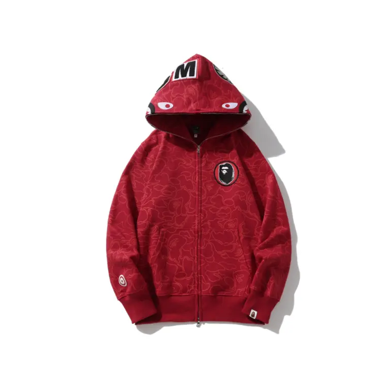 BAPE Shark Head Camouflage Full Zip Hoodie Red