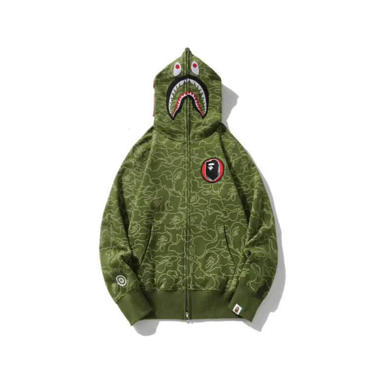 BAPE Shark Head Camouflage Full Zip Hoodie Forest Green