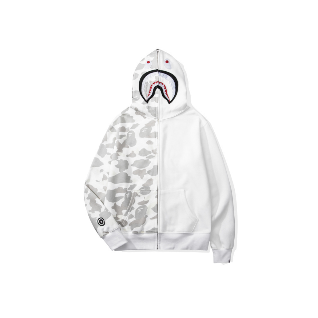 BAPE Shark Hooded Hoodie Duo Colour White And Gray Dot