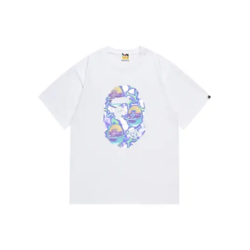 BAPE A Bathing Ape White T Shirt Lighting Purple Blue