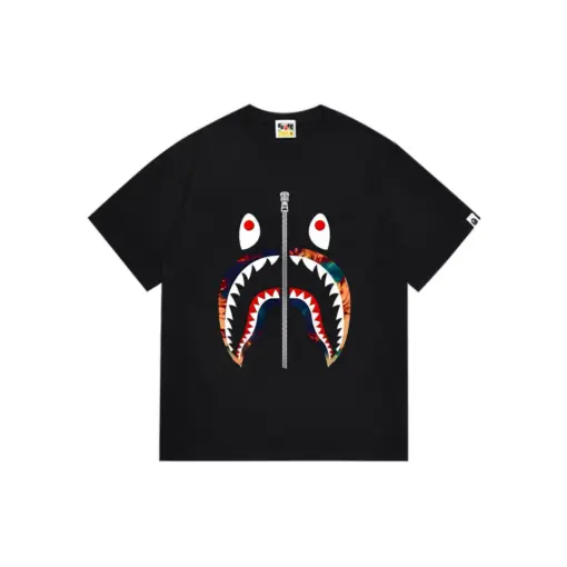 BAPE Multi Camo Shark Face T Shirt Black